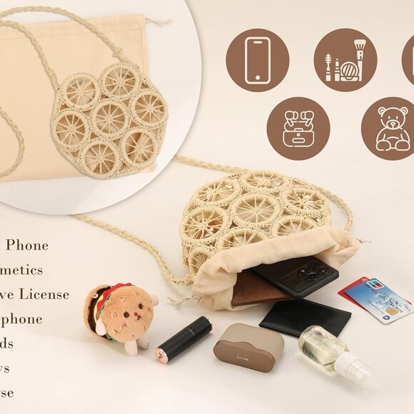 Versatile Hollow Lemon Straw Purse - Lightweight Crossbody Beach Bag for Summer - Picture 3 of 6